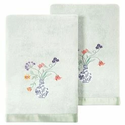 Linum Home Textiles Turkish Cotton Stella 2-piece Embellished Bath Towel Set Blush