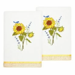 Linum Home Textiles Turkish Cotton Girasol 2-piece Embellished Hand Towel Set Cocoa