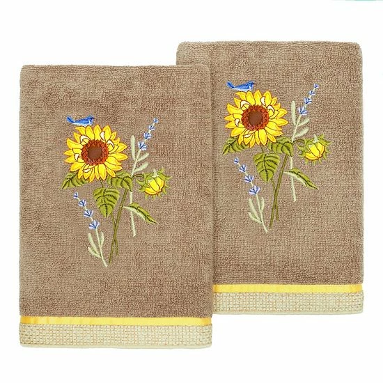Linum Home Textiles Turkish Cotton Girasol 2-piece Embellished Hand Towel Set Cocoa 9 Linum Home Textiles Turkish Cotton Girasol 2-piece Embellished Hand Towel Set Cocoa - Image 9