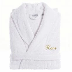Women's Linum Home Textiles Turkish Cotton Embroidered ''Hers'' Terry Bathrobe Black