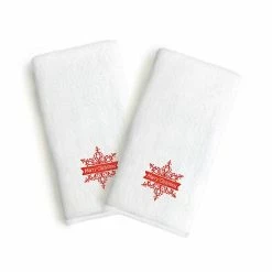 Linum Home Textiles Snowflake Holiday Embroidered Luxury 2-pack Hand Towels Merry Christmas