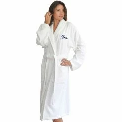 Linum Home Textiles ''Mrs.'' Terry Bathrobe White Blue