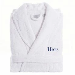 Women's Linum Home Textiles Turkish Cotton Embroidered ''Hers'' Terry Bathrobe Gold