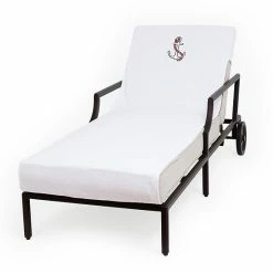 Linum Home Textiles Turkish Cotton Anchor Embroidered Chaise Lounge Cover White