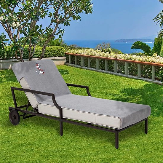 Linum Home Textiles Turkish Cotton Anchor Embroidered Chaise Lounge Cover White 2 Linum Home Textiles Turkish Cotton Anchor Embroidered Chaise Lounge Cover White - Image 2