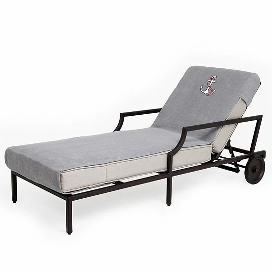 Linum Home Textiles Turkish Cotton Anchor Embroidered Chaise Lounge Cover White 3 Linum Home Textiles Turkish Cotton Anchor Embroidered Chaise Lounge Cover White - Image 3