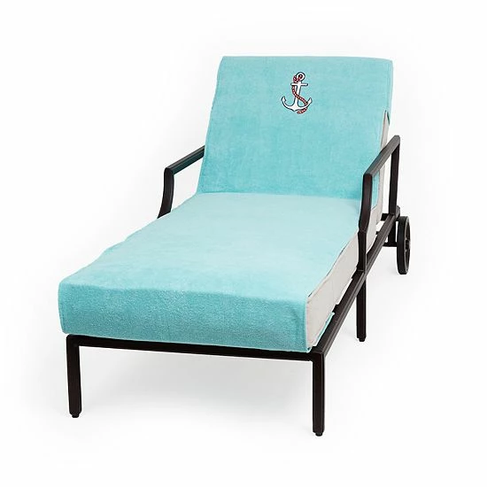 Linum Home Textiles Turkish Cotton Anchor Embroidered Chaise Lounge Cover White 7 Linum Home Textiles Turkish Cotton Anchor Embroidered Chaise Lounge Cover White - Image 7