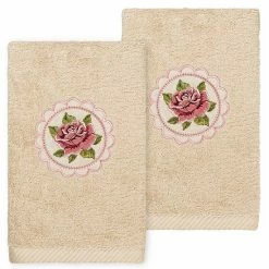 Linum Home Textiles Rosalee Embroidered Luxury Turkish 2-pack Cotton Hand Towels Set Sand
