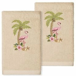 Linum Home Textiles Turkish Cotton Flora Embroidered 2-pack Hand Towel Set Sand