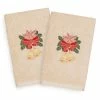 Linum Home Textiles Christmas 2-pack Bells Embroidered Luxury Turkish Cotton Hand Towels Sand