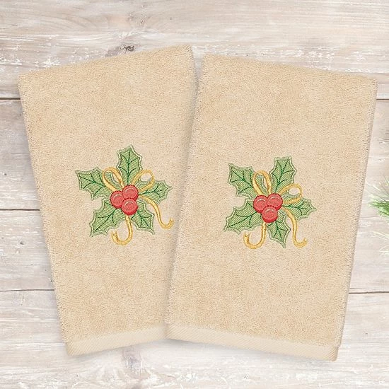 Linum Home Textiles Christmas 2-pack Holly Bunch Embroidered Luxury Turkish Cotton Hand Towels Sand Linum Home Textiles Christmas 2-pack Holly Bunch Embroidered Luxury Turkish Cotton Hand Towels Sand -Linum Home Textiles store unnamed file 6810