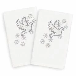 Linum Home Textiles Christmas 2-pack Dove Embroidered Luxury Turkish Cotton Hand Towels Sand