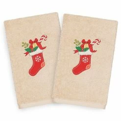 Linum Home Textiles 2-pack Christmas Stocking Embroidered Hand Towel Set Sand