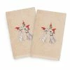 Linum Home Textiles Christmas 2-pack Cute Couple Embroidered Luxury Turkish Cotton Hand Towels Sand