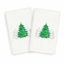 Linum Home Textiles 2-pack Christmas Three Trees Embroidered Hand Towel Set White