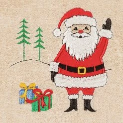 Linum Home Textiles 2-pack Christmas Santa Waving Embroidered Hand Towel Set Sand -Linum Home Textiles store unnamed file 6841