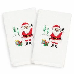 Linum Home Textiles 2-pack Christmas Santa Waving Embroidered Hand Towel Set Sand -Linum Home Textiles store unnamed file 6842