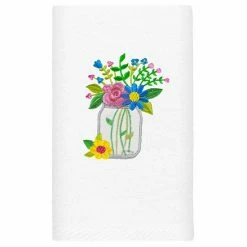 Linum Home Textiles Country Bouquet Embroidered Luxury Turkish Cotton Hand Towel White