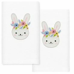 Linum Home Textiles Flower Crown Embroidered Luxury Turkish Cotton Hand Towels 2-pack Set White