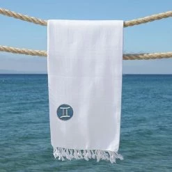 Linum Home Textiles Turkish Cotton Summer Fun Horoscope Gemini Pestemal Beach Towel White Gemini -Linum Home Textiles store unnamed file 6970