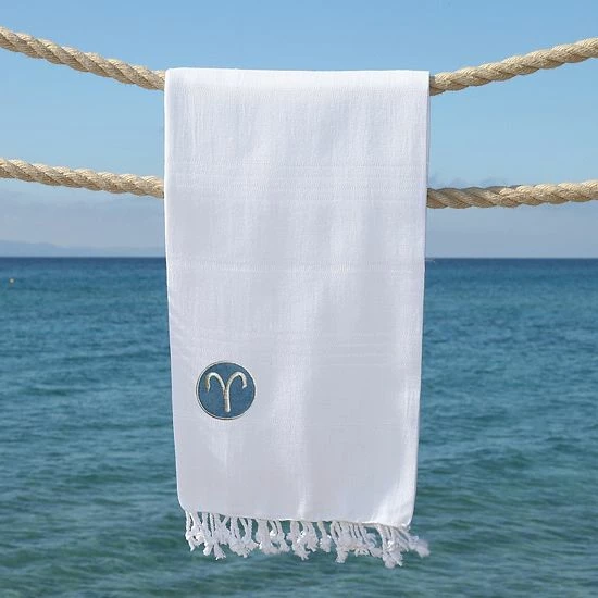 Linum Home Textiles Turkish Cotton Summer Fun Horoscope Aries Pestemal Beach Towel White Aries 3 Linum Home Textiles Turkish Cotton Summer Fun Horoscope Aries Pestemal Beach Towel White Aries - Image 3