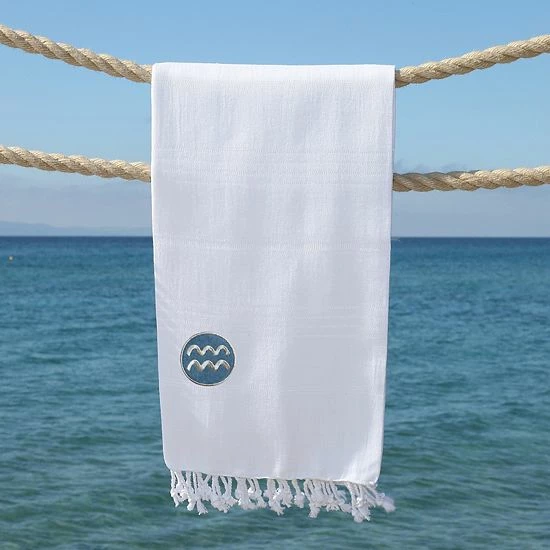 Linum Home Textiles Turkish Cotton Summer Fun Horoscope Aquarius Pestemal Beach Towel Gray Aquarius 3 Linum Home Textiles Turkish Cotton Summer Fun Horoscope Aquarius Pestemal Beach Towel Gray Aquarius - Image 3