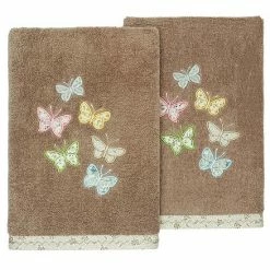 Linum Home Textiles Turkish Cotton Mariposa 2-piece Embellished Hand Towel Set Blush