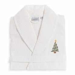 Linum Home Textiles Waffle Weave Embroidered Christmas Tree Bathrobe