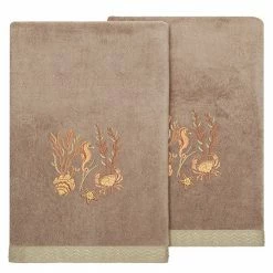 Linum Home Textiles Turkish Cotton Aaron 2-piece Embellished Bath Towel Set Cocoa
