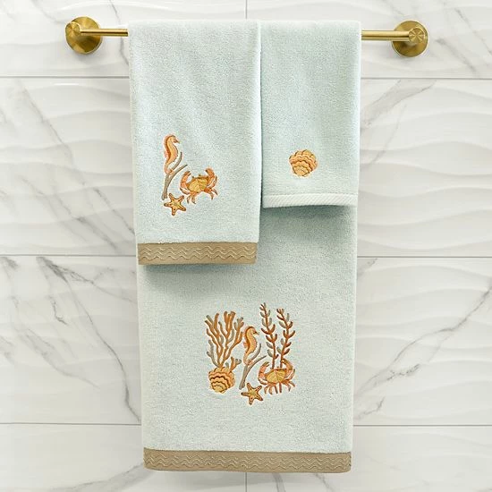 Linum Home Textiles Turkish Cotton Aaron 3-piece Embellished Towel Set Aqua 2 Linum Home Textiles Turkish Cotton Aaron 3-piece Embellished Towel Set Aqua - Image 2