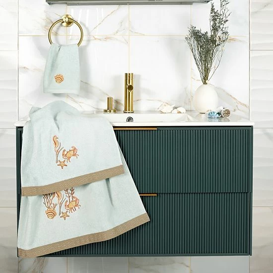Linum Home Textiles Turkish Cotton Aaron 3-piece Embellished Towel Set Aqua 3 Linum Home Textiles Turkish Cotton Aaron 3-piece Embellished Towel Set Aqua - Image 3