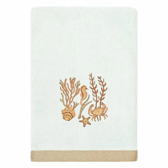 Linum Home Textiles Turkish Cotton Aaron 3-piece Embellished Towel Set Aqua 4 Linum Home Textiles Turkish Cotton Aaron 3-piece Embellished Towel Set Aqua - Image 4