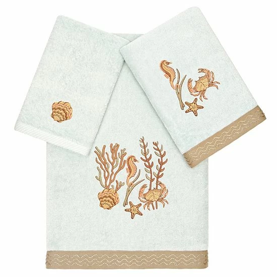 Linum Home Textiles Turkish Cotton Aaron 3-piece Embellished Towel Set Aqua 11 Linum Home Textiles Turkish Cotton Aaron 3-piece Embellished Towel Set Aqua - Image 11