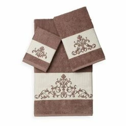 Linum Home Textiles Scarlet 3-piece Embellished Bath Towel Set Midnight Blue