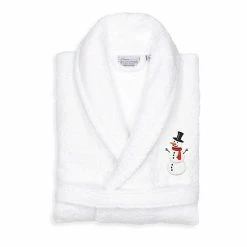 Linum Home Textiles Turkish Cotton Terry Embroidered Snowman Bathrobe Navy