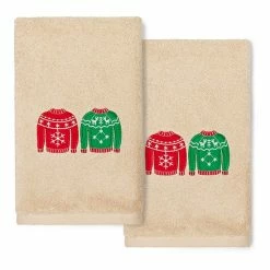 Linum Home Textiles Christmas 2-pack Sweaters Embroidered Luxury Turkish Cotton Hand Towels Sand