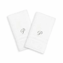 Linum Home Textiles Silver-Tone Denzi Single Letter Script 2-pack Monogram Hand Towel